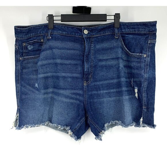 Terra & Sky Shorts Blue Denim Cutoff Fray Hem Slit High Rise - Picture 1 of 8